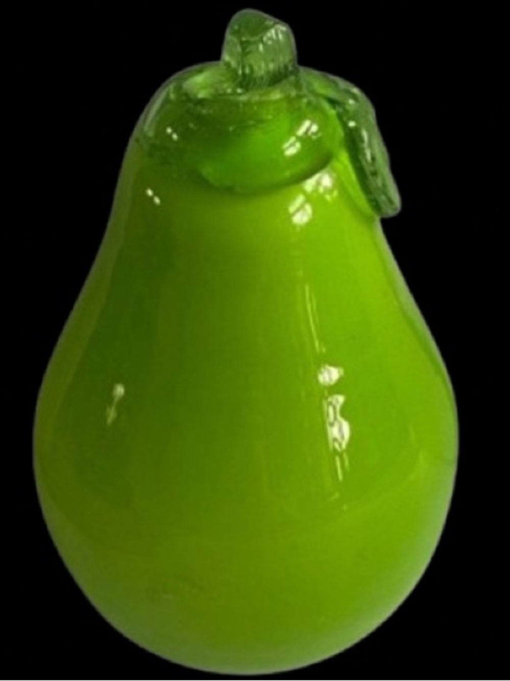 Hand Blown Green Glass Pear Paperweight Art Glass Home Decor